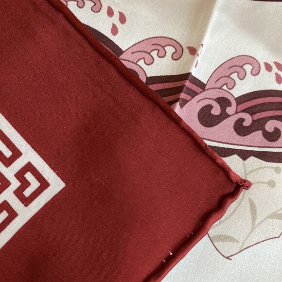 Large Silk Scarf 42 in square NWT silky Asian red pink teapots vessels vases - Picture 9 of 11